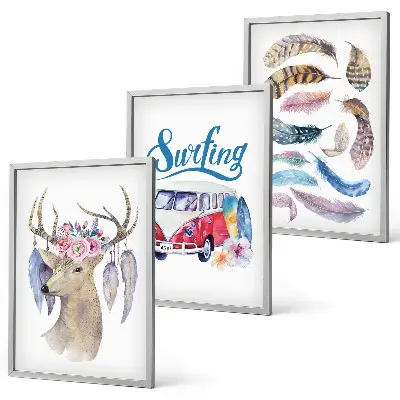 Lot de 3 tableaux pour salon motif fleurs de cerisier et bois de cerf