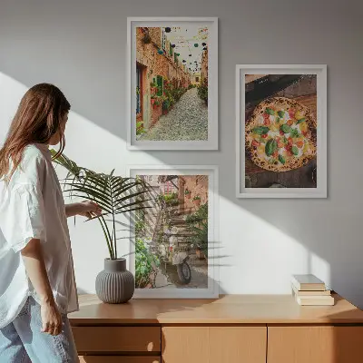 Cadre photo mural représentant des rues charmantes avec des pizzas