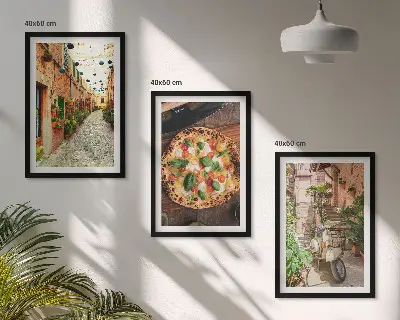 Cadre photo mural représentant des rues charmantes avec des pizzas