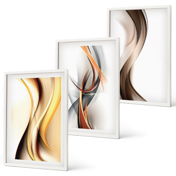 Lot de 3 tableaux pour salon Ondes jaune-gris-brun