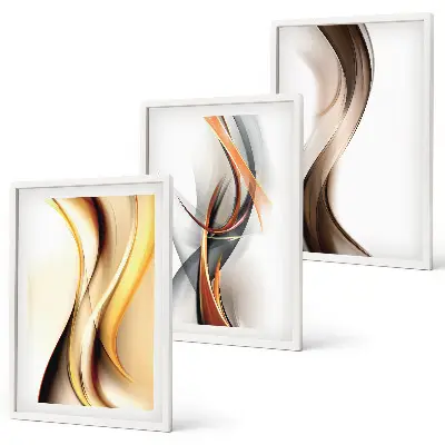 Lot de 3 tableaux pour salon motif ondes jaune gris et brun