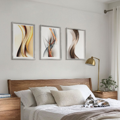 Lot de 3 tableaux pour salon Ondes jaune-gris-brun