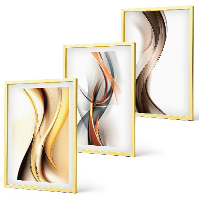 Lot de 3 tableaux pour salon Ondes jaune-gris-brun