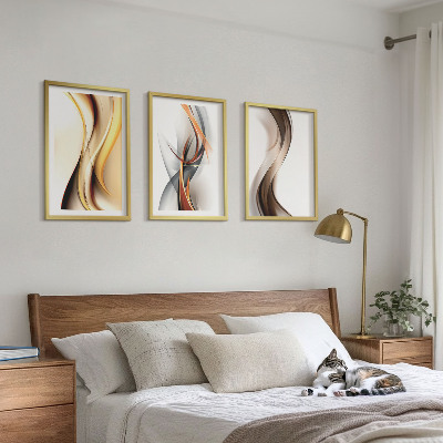 Lot de 3 tableaux pour salon Ondes jaune-gris-brun