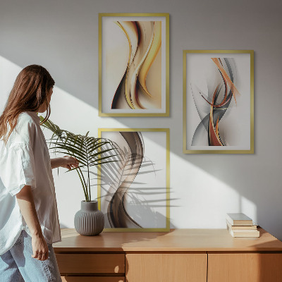 Lot de 3 tableaux pour salon Ondes jaune-gris-brun