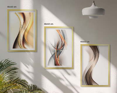 Lot de 3 tableaux pour salon Ondes jaune-gris-brun
