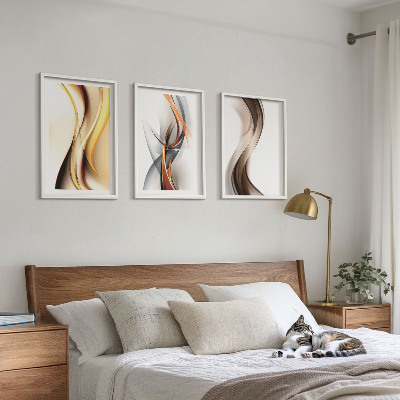 Lot de 3 tableaux pour salon Ondes jaune-gris-brun