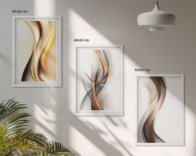 Lot de 3 tableaux pour salon Ondes jaune-gris-brun