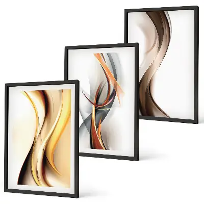 Lot de 3 tableaux pour salon motif ondes jaune gris et brun