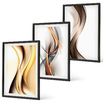Lot de 3 tableaux pour salon Ondes jaune-gris-brun