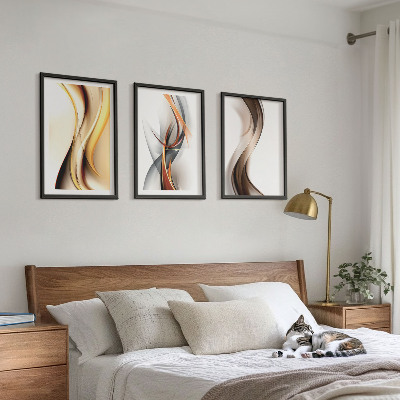 Lot de 3 tableaux pour salon Ondes jaune-gris-brun