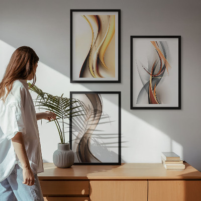 Lot de 3 tableaux pour salon Ondes jaune-gris-brun