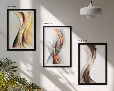 Lot de 3 tableaux pour salon Ondes jaune-gris-brun