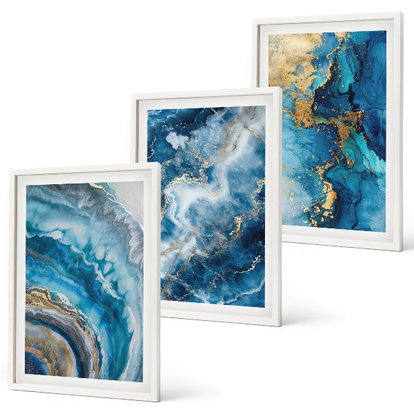 Lot de 3 tableaux pour salon Motifs abstraits bleus