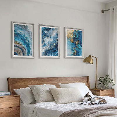 Lot de 3 tableaux pour salon Motifs abstraits bleus