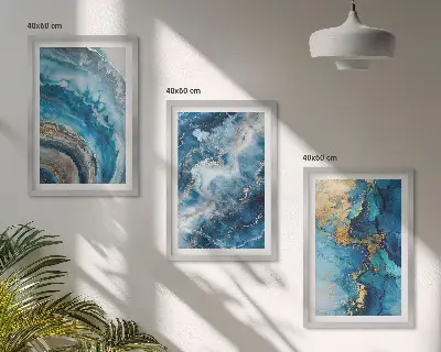 Lot de 3 tableaux pour salon avec motifs abstraits bleus