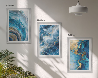 Lot de 3 tableaux pour salon Motifs abstraits bleus