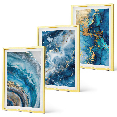 Lot de 3 tableaux pour salon Motifs abstraits bleus