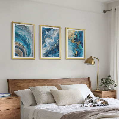 Lot de 3 tableaux pour salon Motifs abstraits bleus