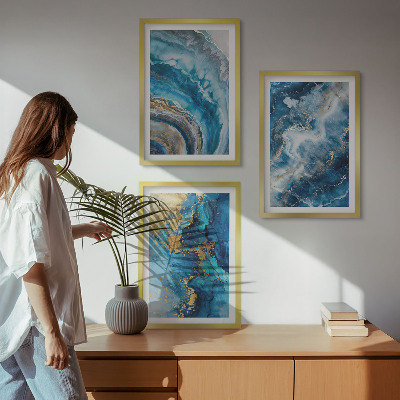 Lot de 3 tableaux pour salon Motifs abstraits bleus