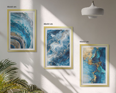 Lot de 3 tableaux pour salon Motifs abstraits bleus
