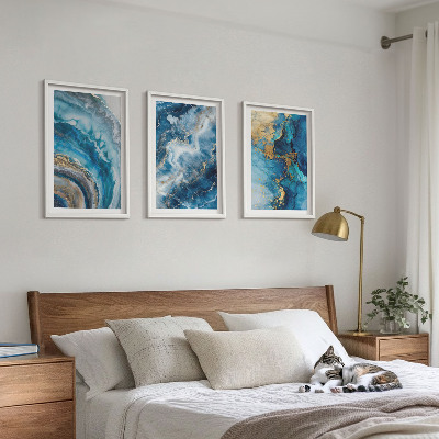 Lot de 3 tableaux pour salon Motifs abstraits bleus