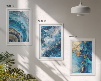 Lot de 3 tableaux pour salon Motifs abstraits bleus