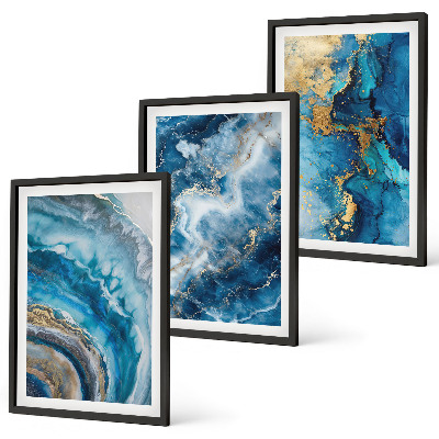 Lot de 3 tableaux pour salon Motifs abstraits bleus