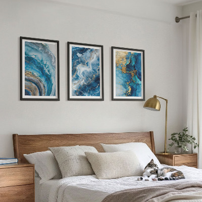 Lot de 3 tableaux pour salon Motifs abstraits bleus