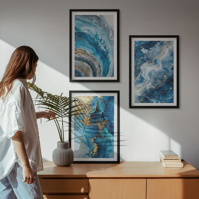 Lot de 3 tableaux pour salon Motifs abstraits bleus