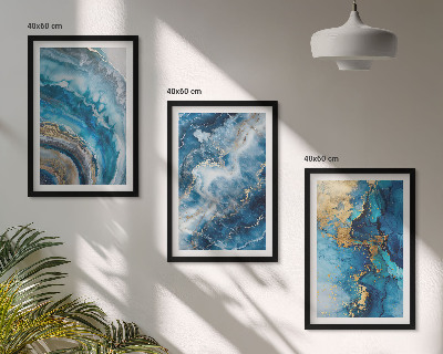 Lot de 3 tableaux pour salon Motifs abstraits bleus