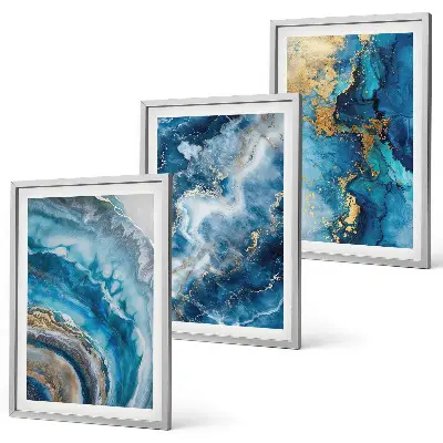Lot de 3 tableaux pour salon avec motifs abstraits bleus