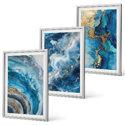 Lot de 3 tableaux pour salon Motifs abstraits bleus