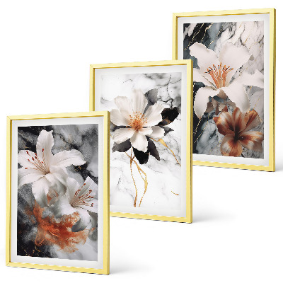 Cadre photo mural Fleurs marbre blanc noir