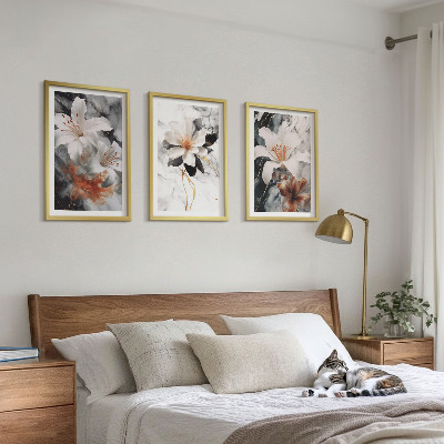 Cadre photo mural Fleurs marbre blanc noir