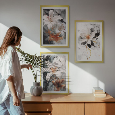 Cadre photo mural Fleurs marbre blanc noir