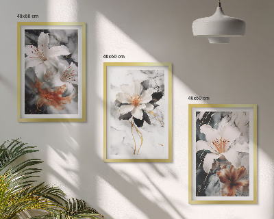 Cadre photo mural Fleurs marbre blanc noir