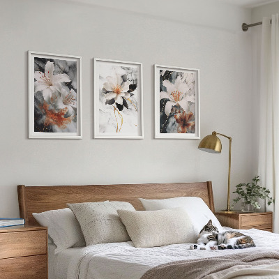 Cadre photo mural Fleurs marbre blanc noir