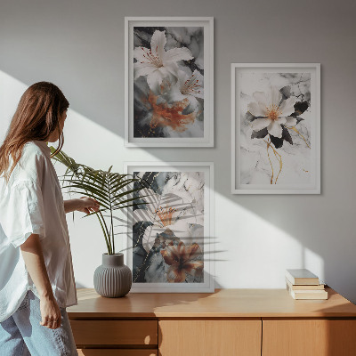 Cadre photo mural Fleurs marbre blanc noir