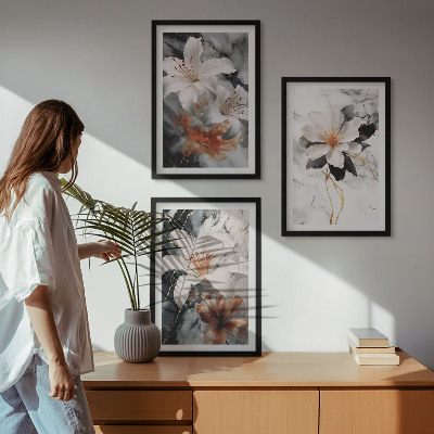 Cadre photo mural Fleurs marbre blanc noir