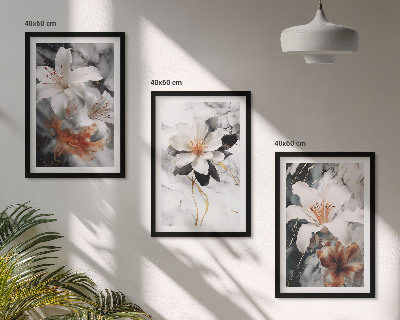 Cadre photo mural Fleurs marbre blanc noir
