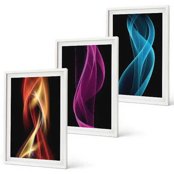 Tableaux pour salon lot de 3 avec lignes de vagues néon sur fond sombre