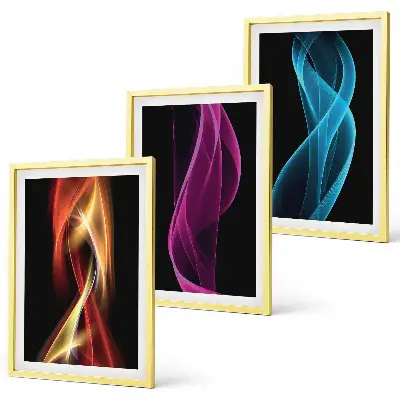 Tableaux pour salon lot de 3 avec lignes de vagues néon sur fond sombre