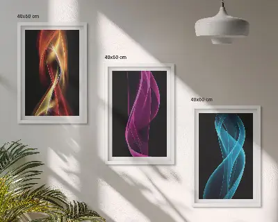Tableaux pour salon lot de 3 avec lignes de vagues néon sur fond sombre