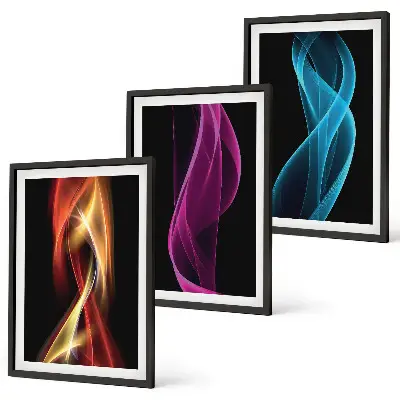 Tableaux pour salon lot de 3 avec lignes de vagues néon sur fond sombre