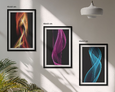 Lot de 3 tableaux pour salon Lignes de vagues néon sur fond sombre