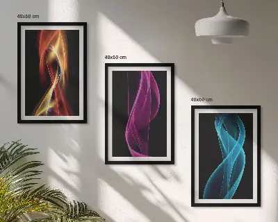 Tableaux pour salon lot de 3 avec lignes de vagues néon sur fond sombre