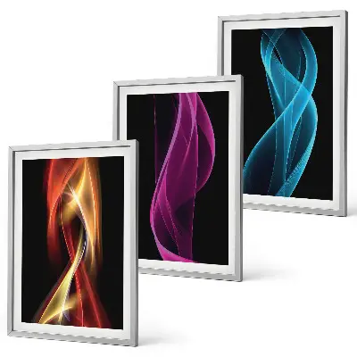 Tableaux pour salon lot de 3 avec lignes de vagues néon sur fond sombre