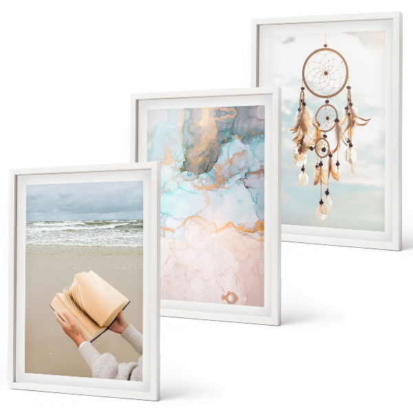 Lot de 3 tableaux pour salon Livre abstrait sur la mer bohème