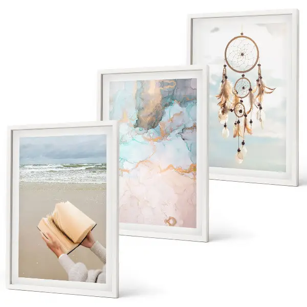 Lot de 3 tableaux pour salon motif abstrait inspiré par la mer bohème